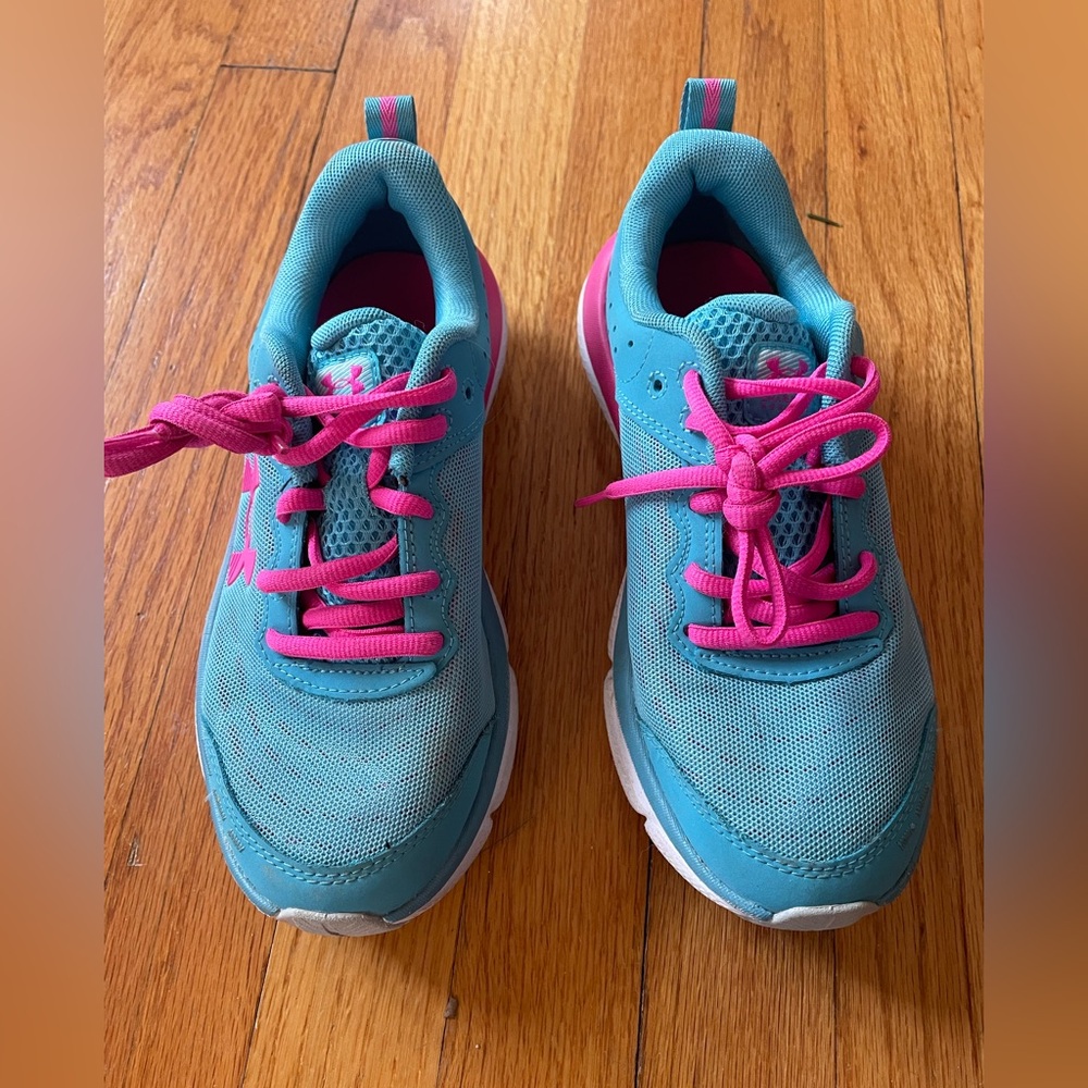 Turquoise and Pink Girls UA Sneakers